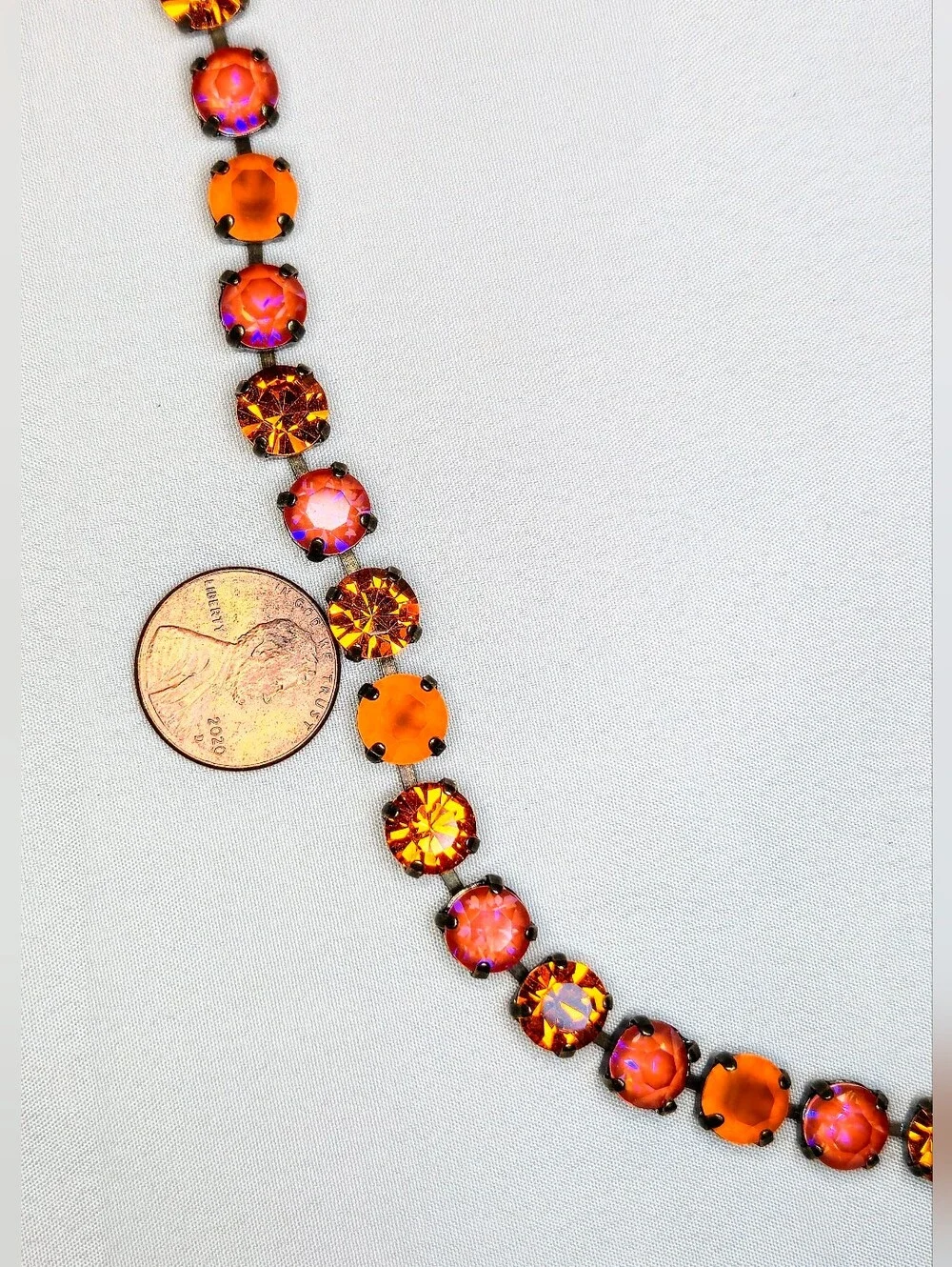 Autumn Nostalgia: Deep Orange In Swarovski Crystals In Class Tennis Bracelet